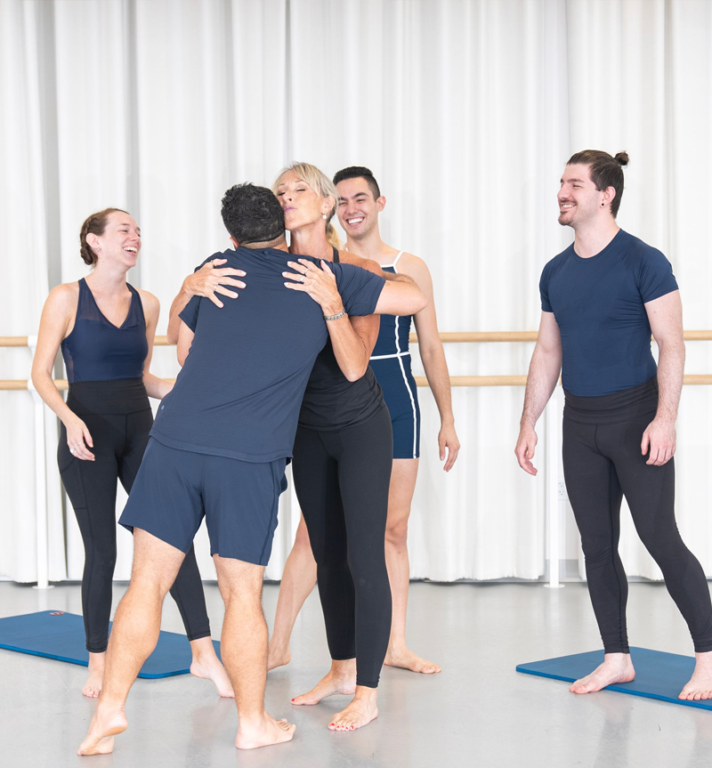 Happy group of dancers after workout